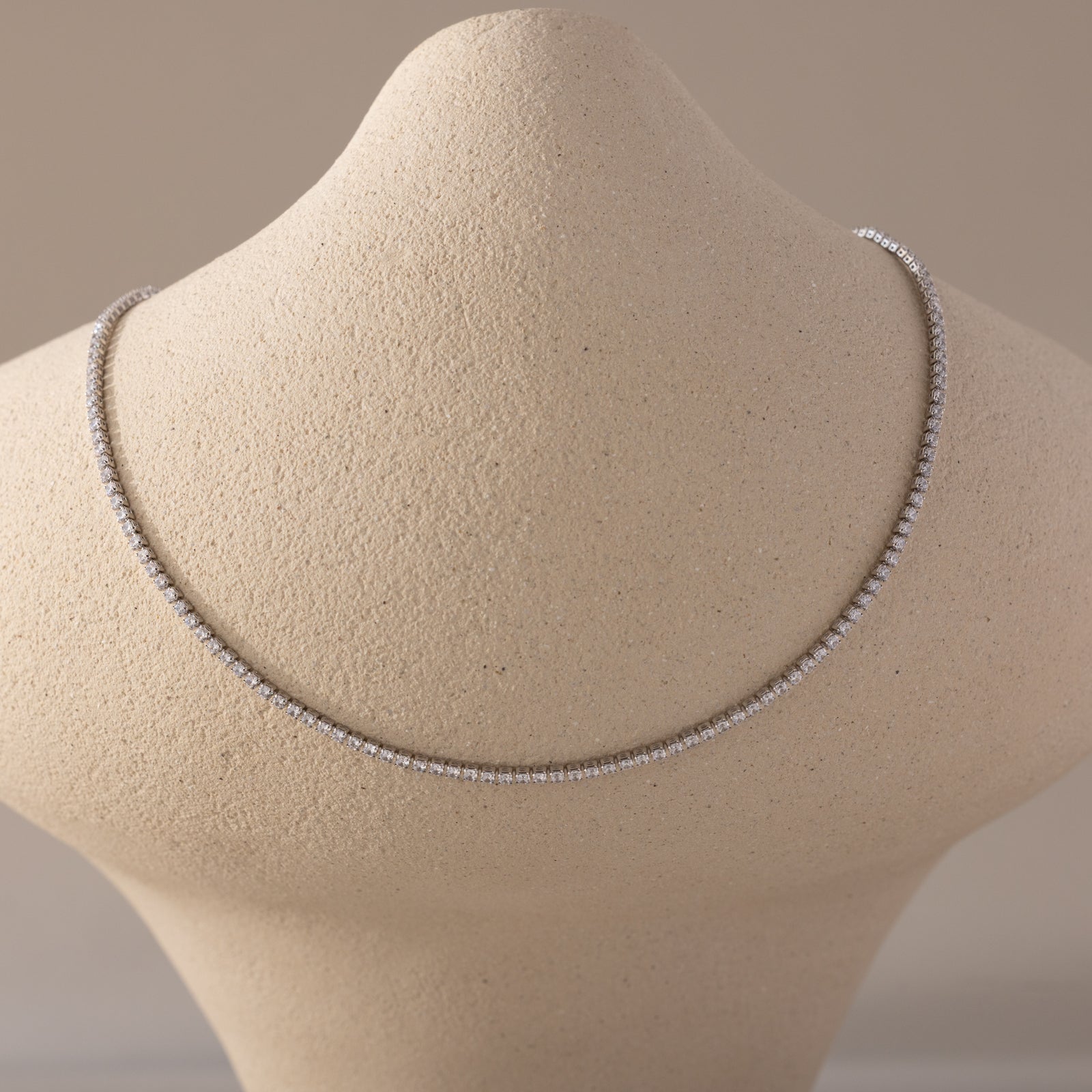 Diamond Tennis Choker Necklace in Silver