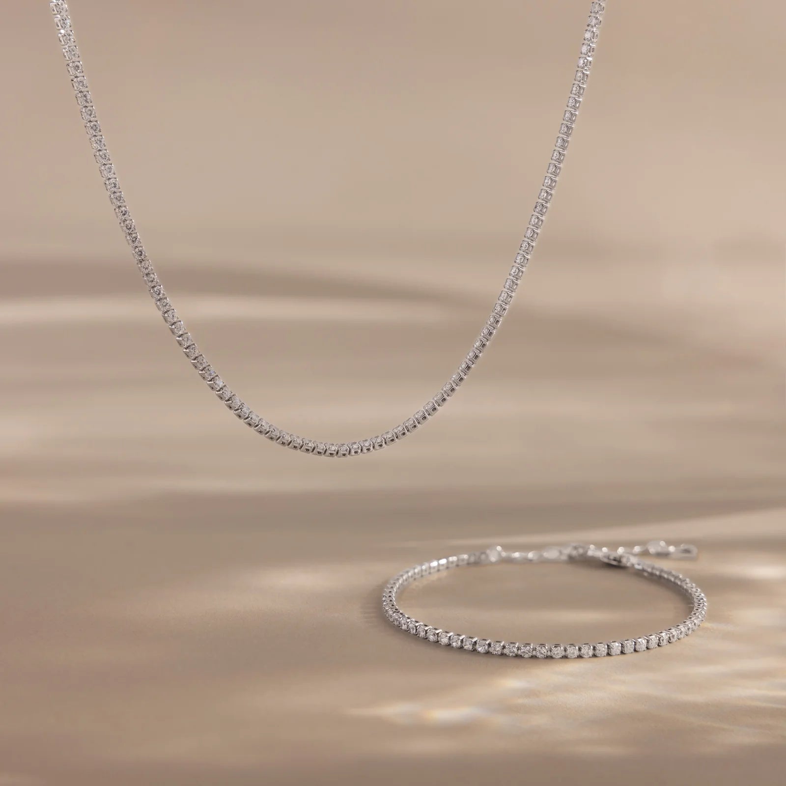 Dainty Diamond Tennis Necklace & Bracelet Set in Silver