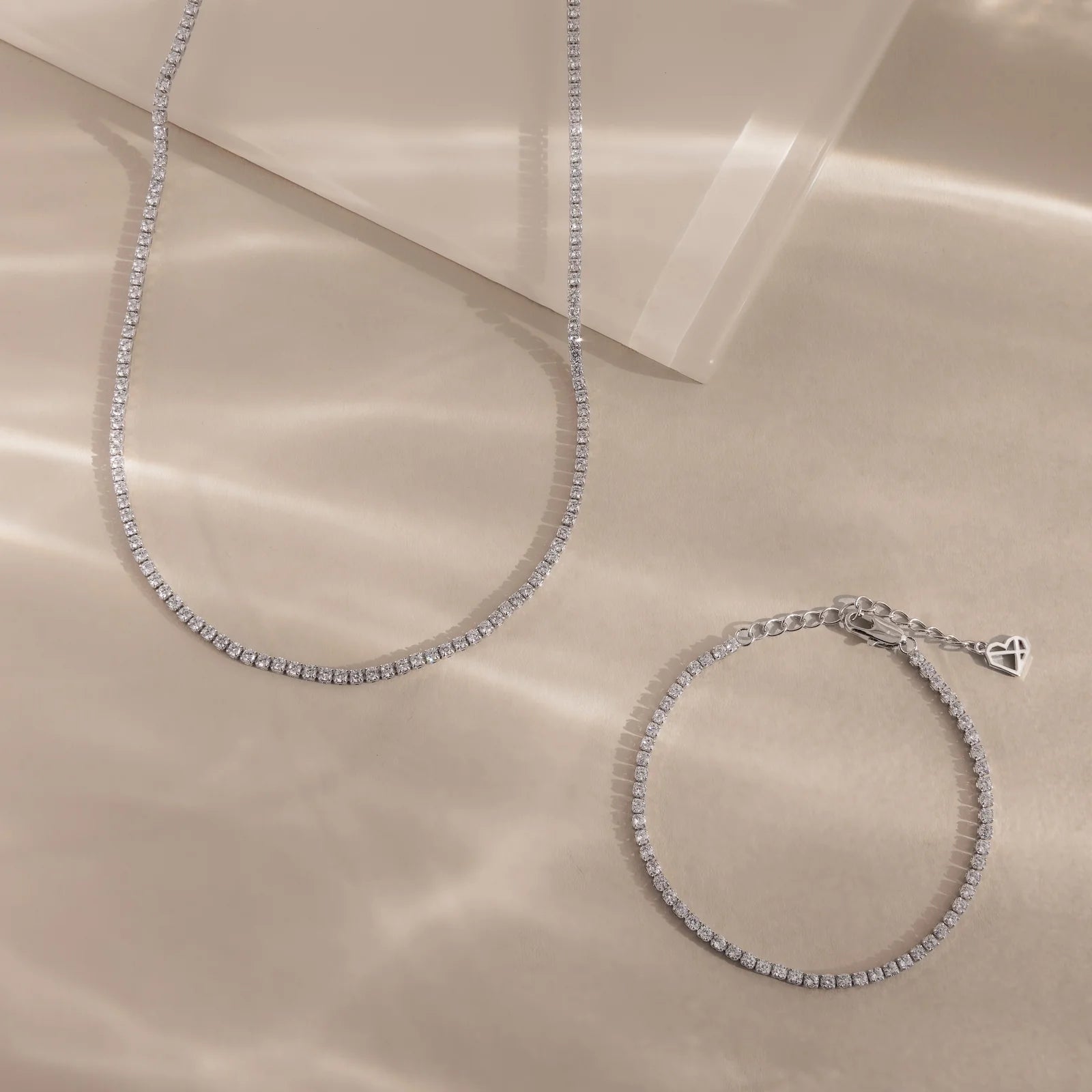 Dainty Diamond Tennis Necklace & Bracelet Set in Silver