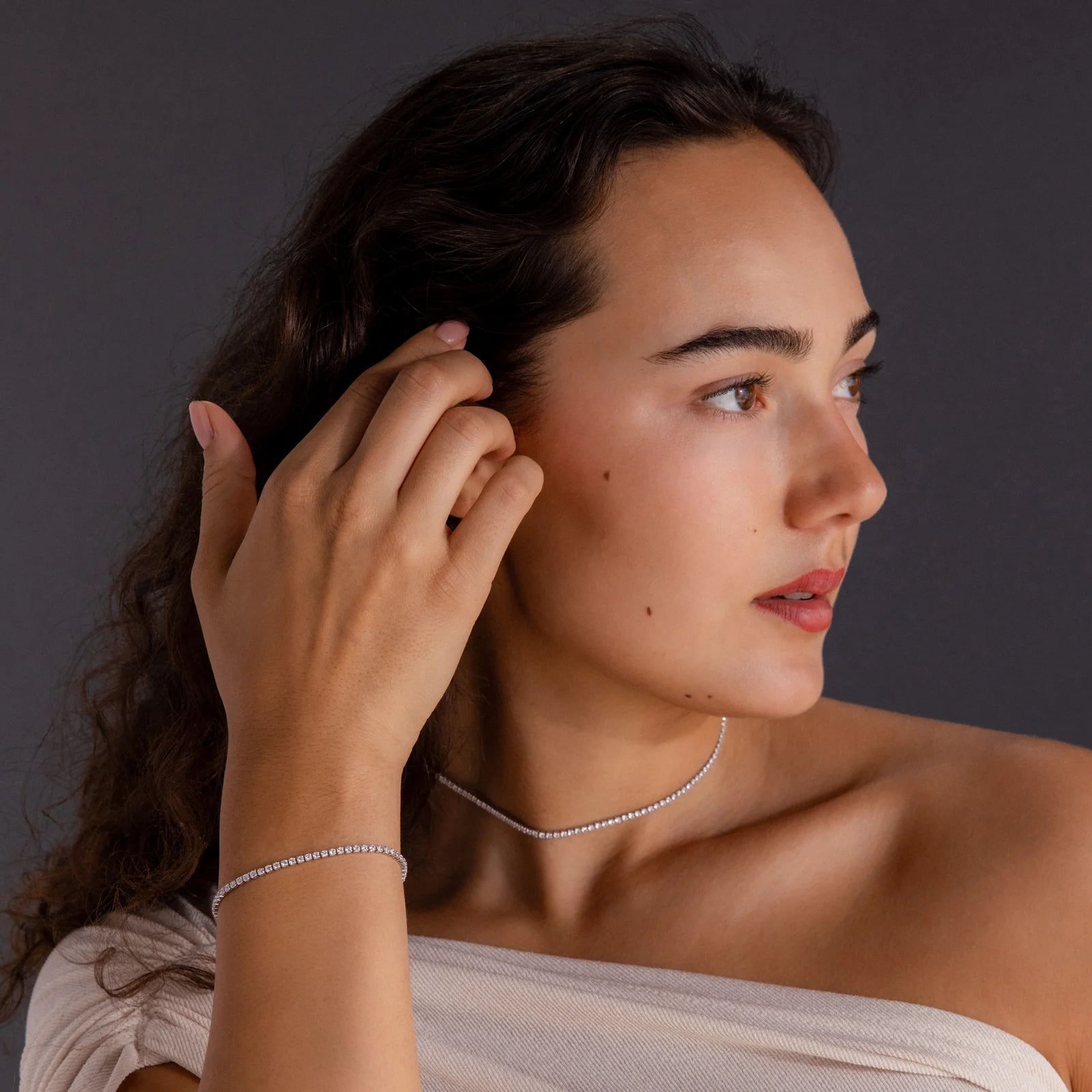 Dainty Diamond Tennis Necklace & Bracelet Set in Silver