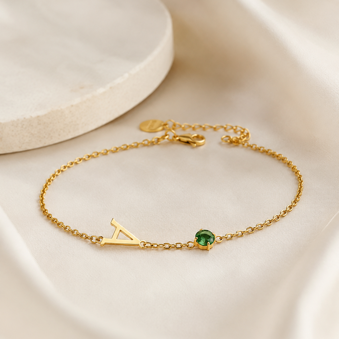 Sideways Initial Birthstone Bracelet