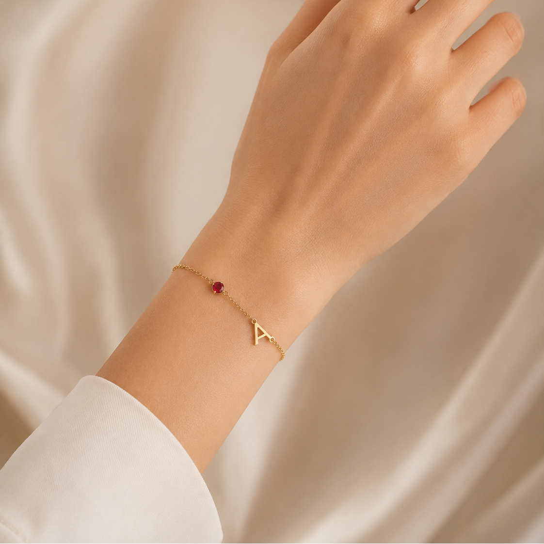 Sideways Initial Birthstone Bracelet