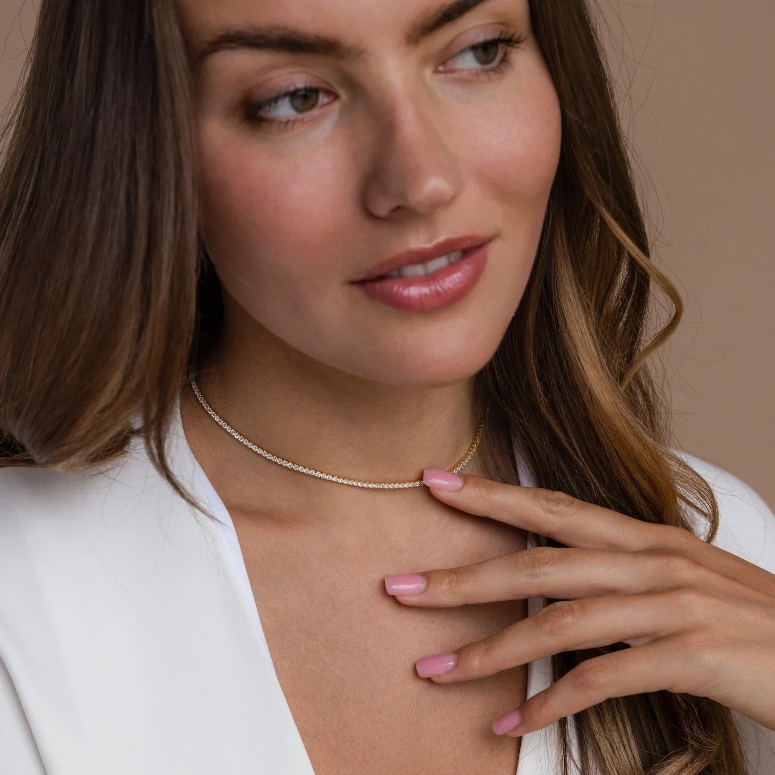 Diamond Tennis Choker Necklace in Gold