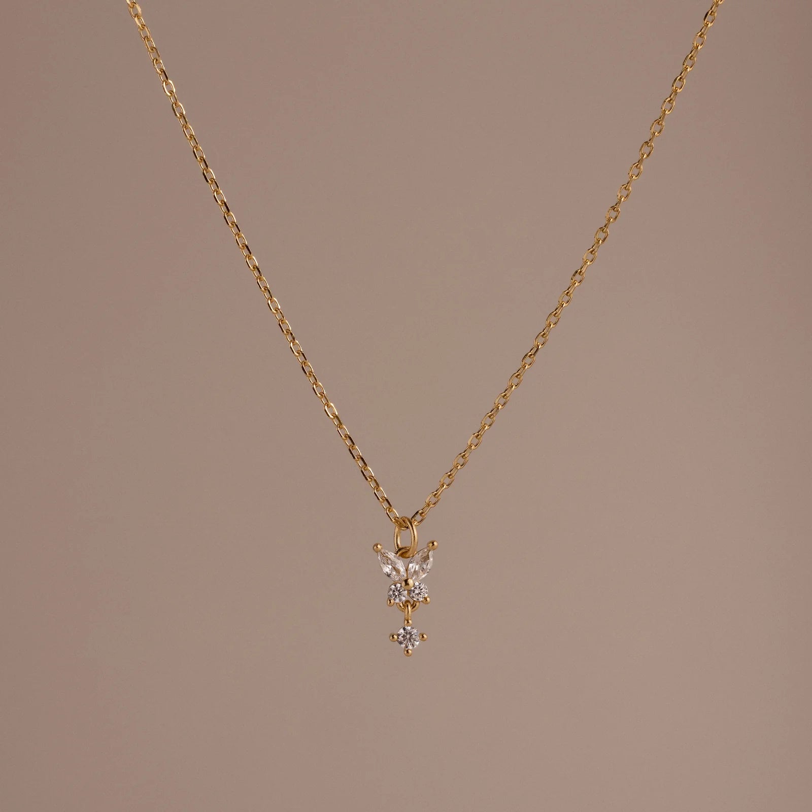 Butterfly Drop Necklace in 18K Gold