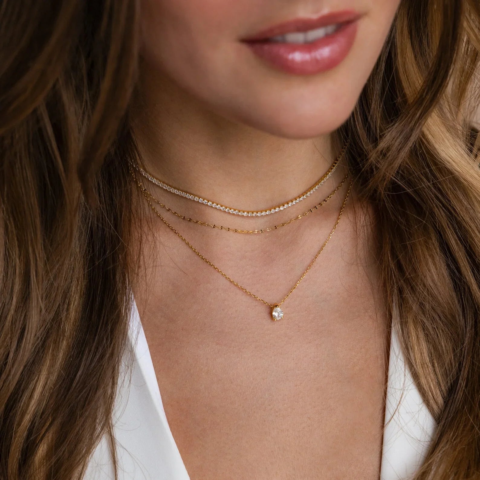 Diamond Tennis Choker Necklace in Gold