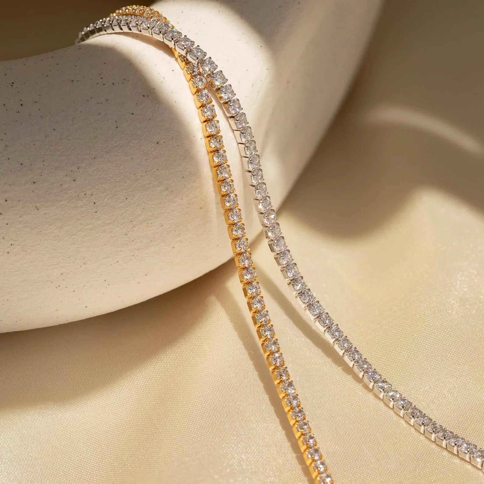 Dainty Diamond Tennis Necklace & Bracelet Set in 18K Gold