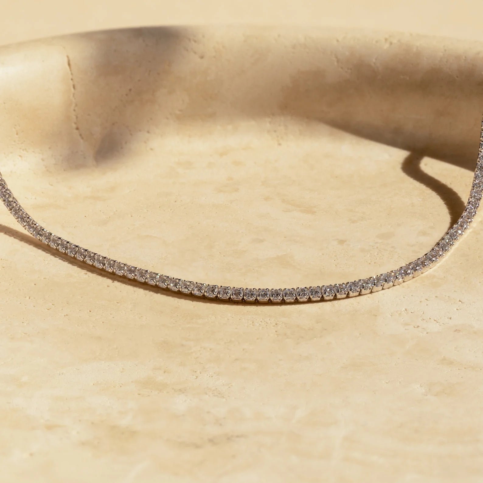 Diamond Tennis Choker Necklace in Silver