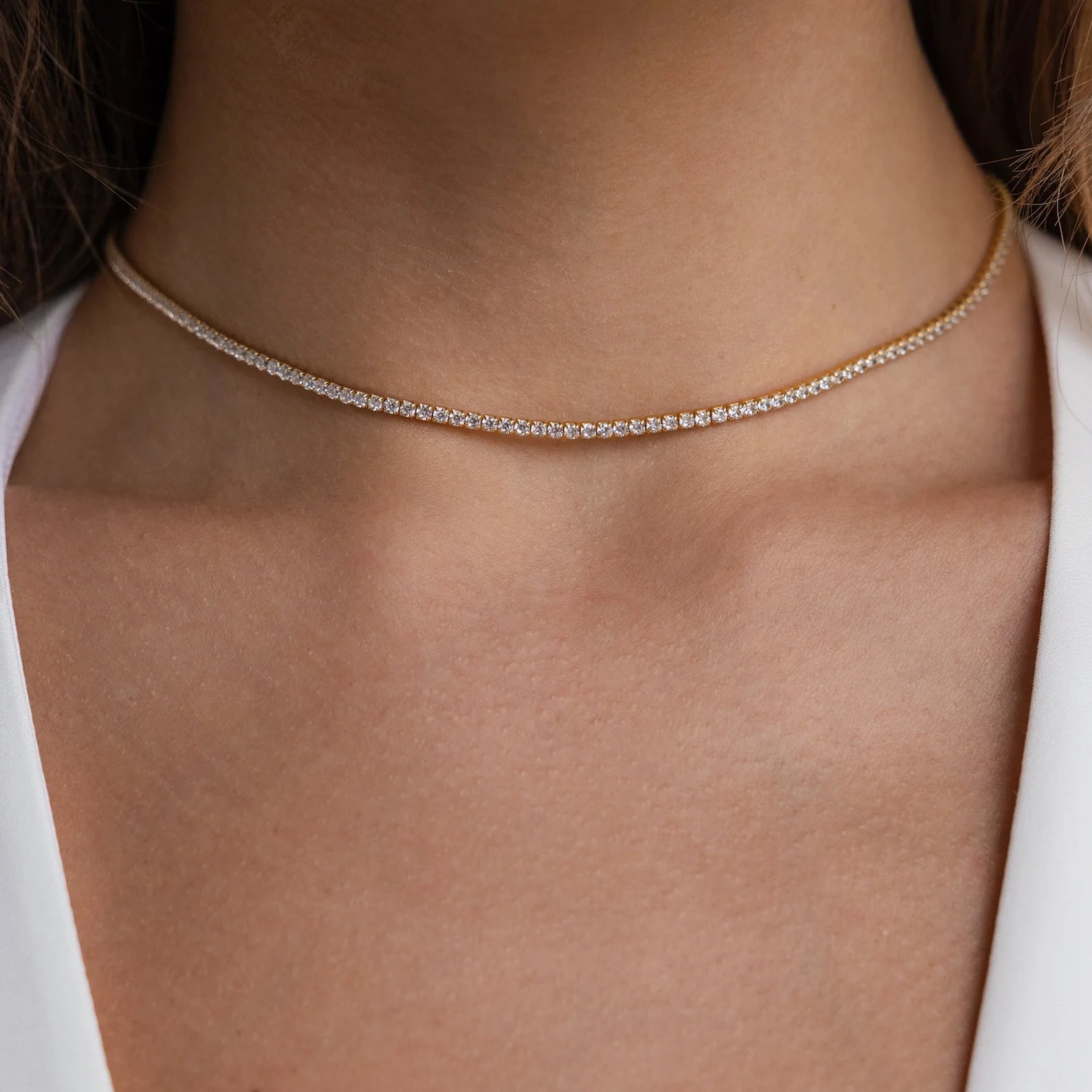Dainty Diamond Tennis Necklace & Bracelet Set in 18K Gold