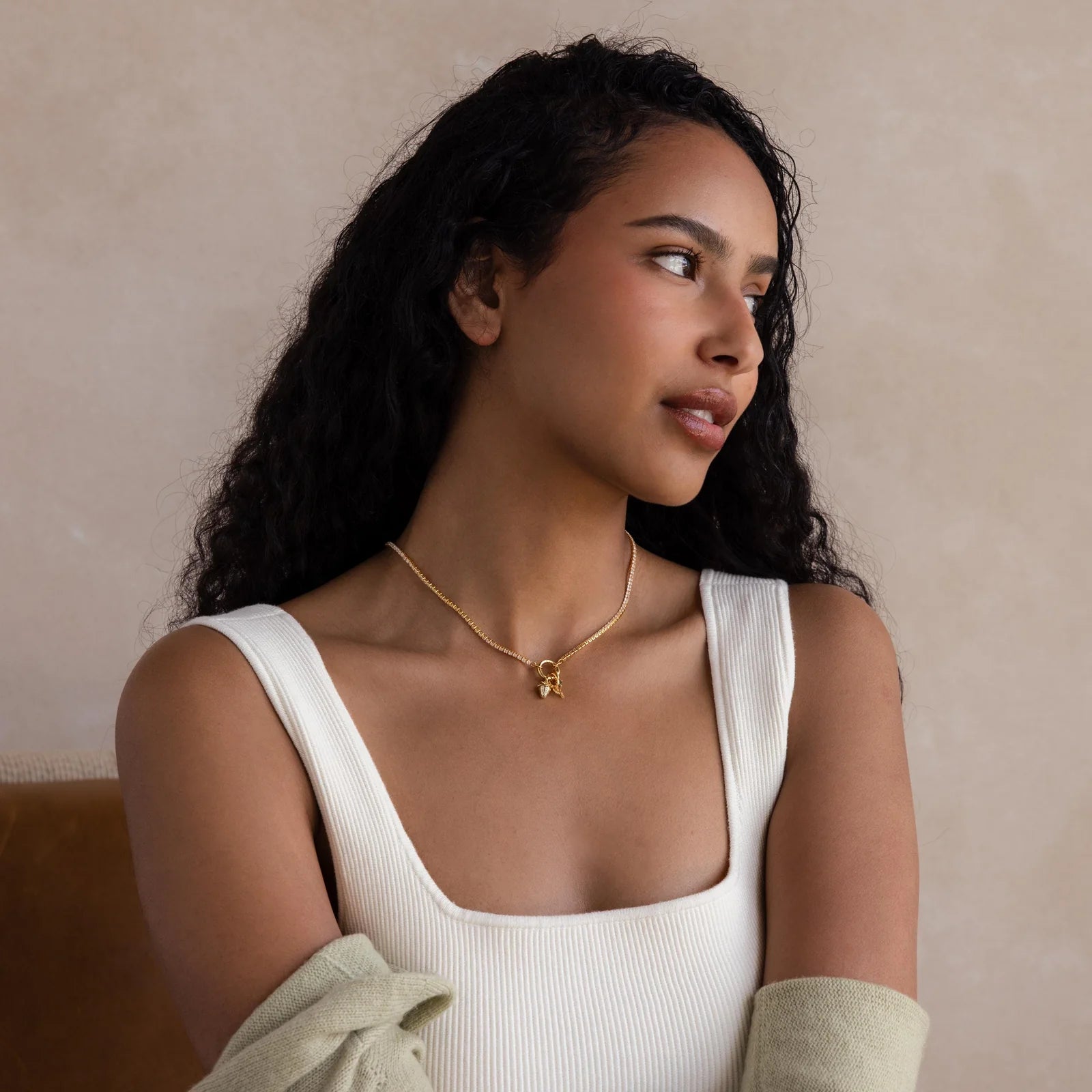 Diamond Tennis Clasp Necklace in 18K Gold