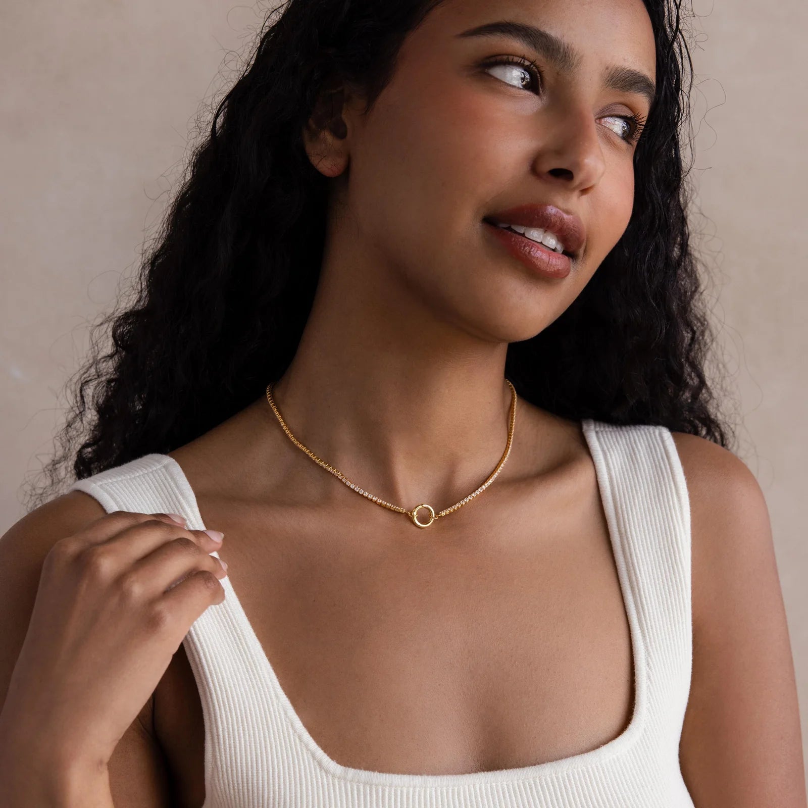 Diamond Tennis Clasp Necklace in 18K Gold