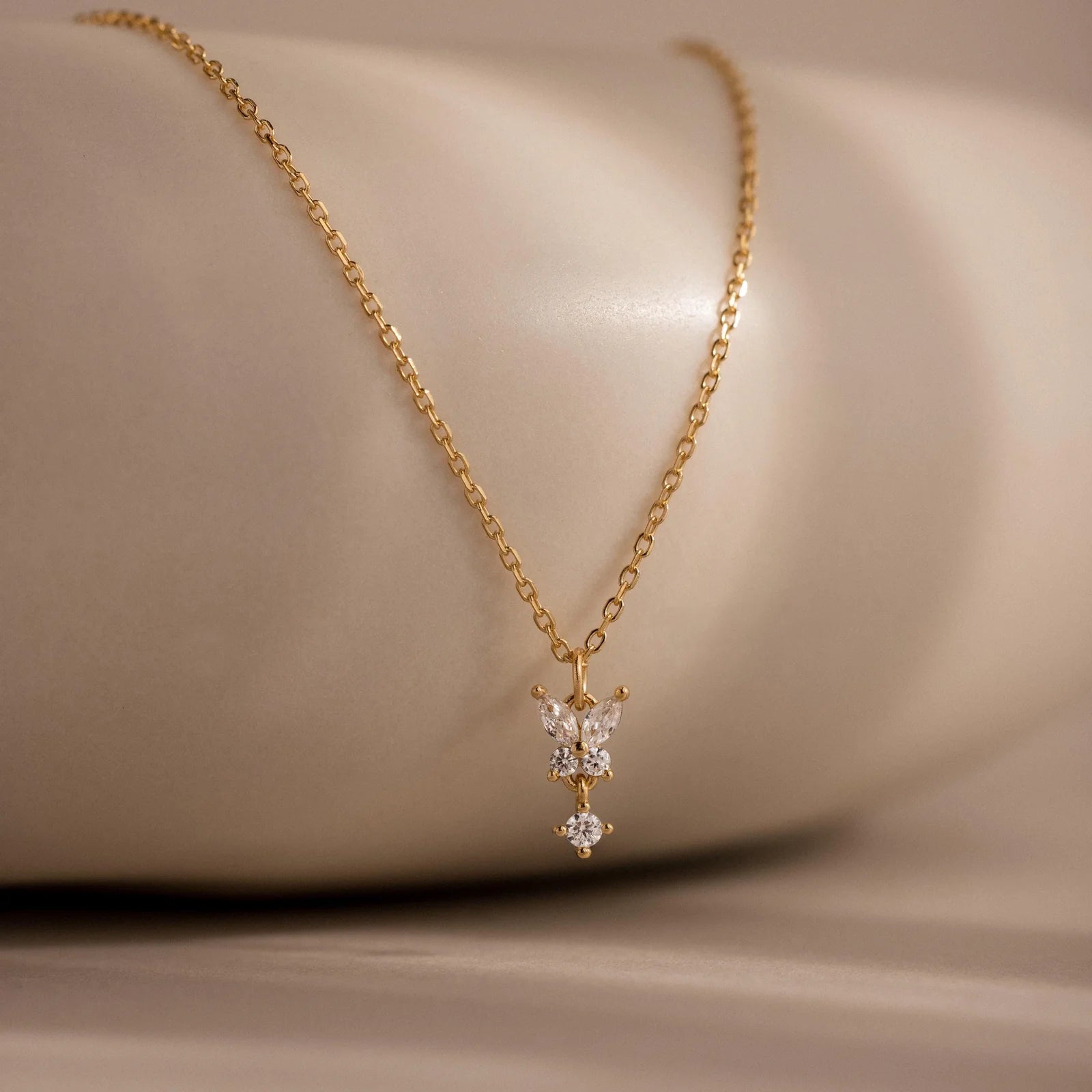 Butterfly Drop Necklace in 18K Gold