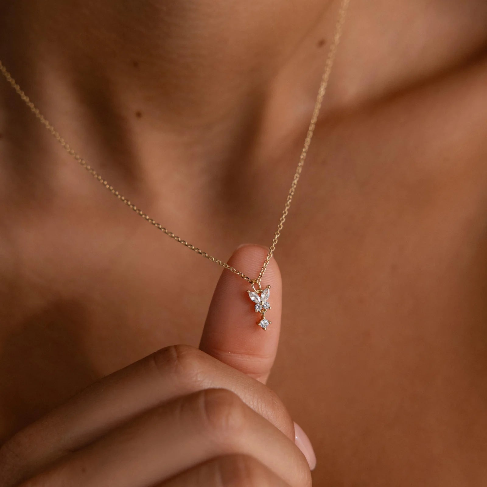 Butterfly Drop Necklace in 18K Gold