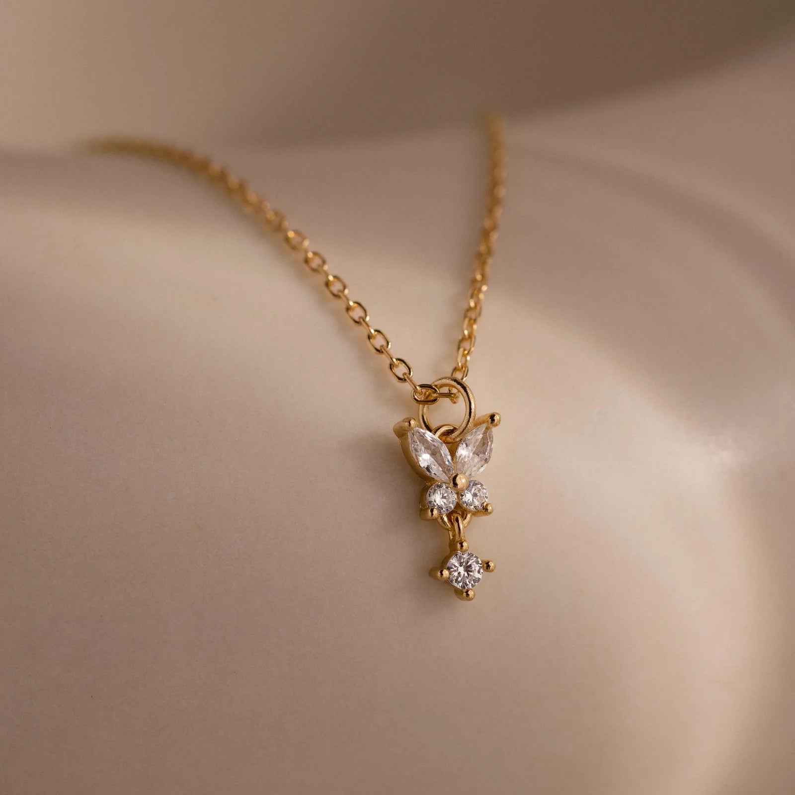 Butterfly Drop Necklace in 18K Gold