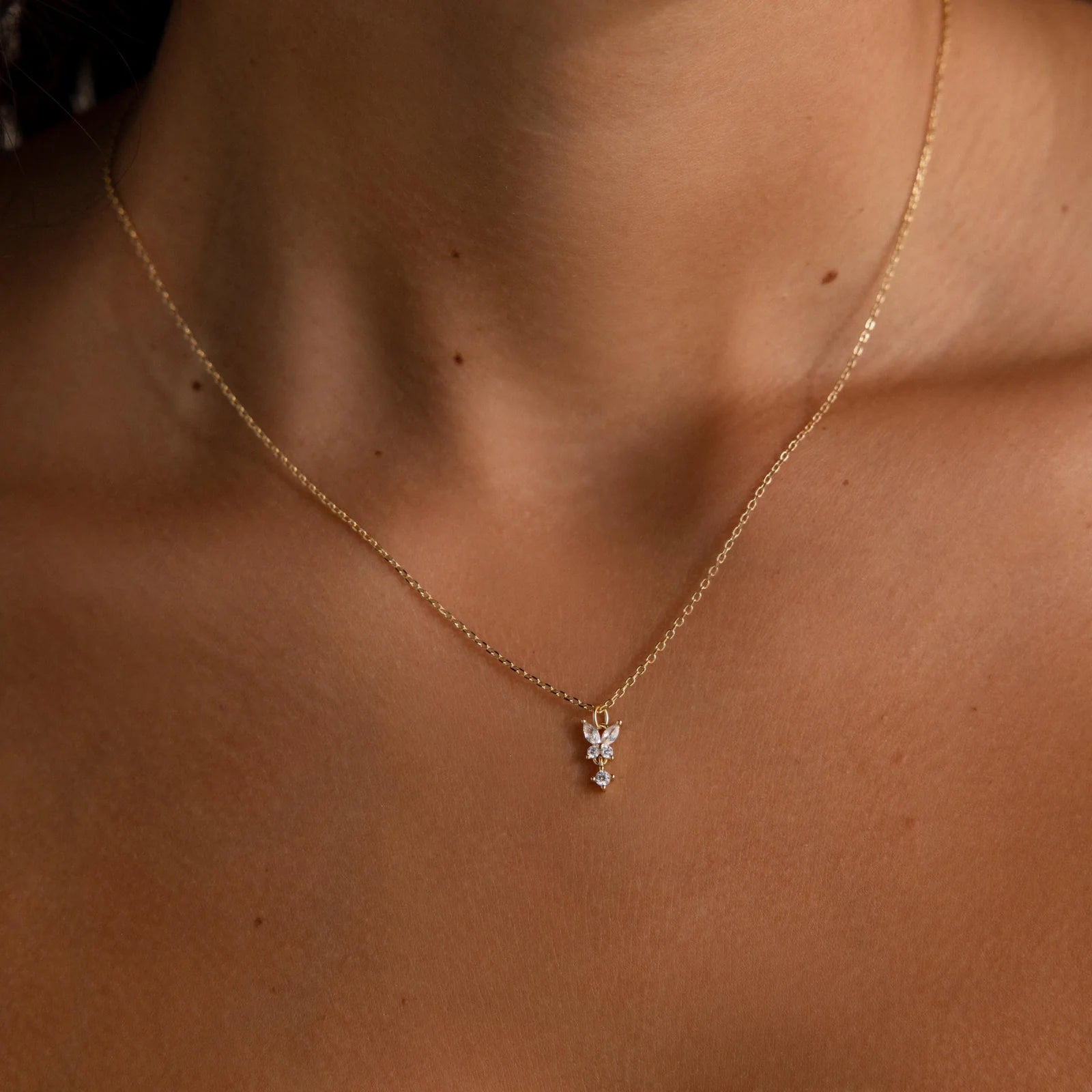 Butterfly Drop Necklace in 18K Gold