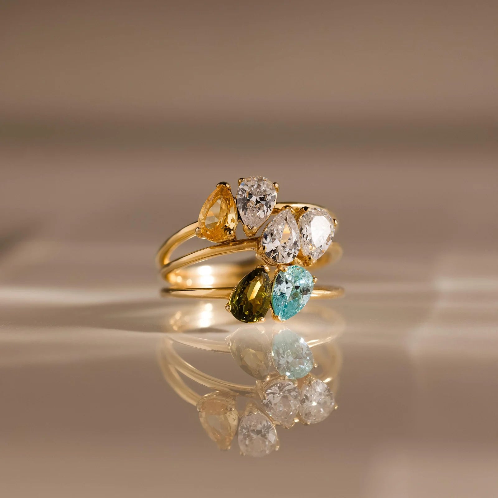 Duo Pear Toi Et Moi Ring in 18K Gold