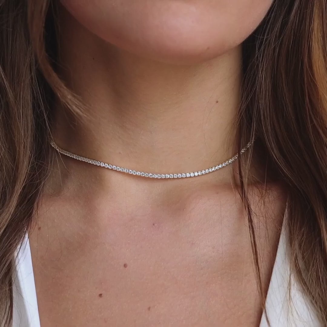 Diamond Tennis Choker Necklace in Silver